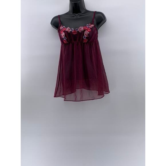 Victoria's Secret Other - VICTORIA'S SECRET Women's Burgundy Floral Mesh Spaghetti Strap Night Gown SZ XS